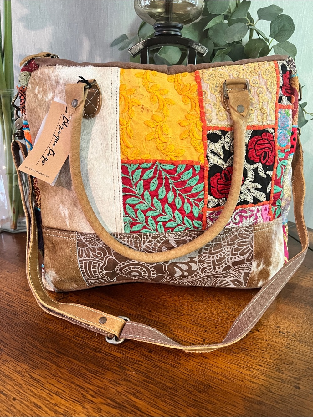 New Boho Hippy Patch Work, Cowhide Crossbody Handbags 16”x 14”